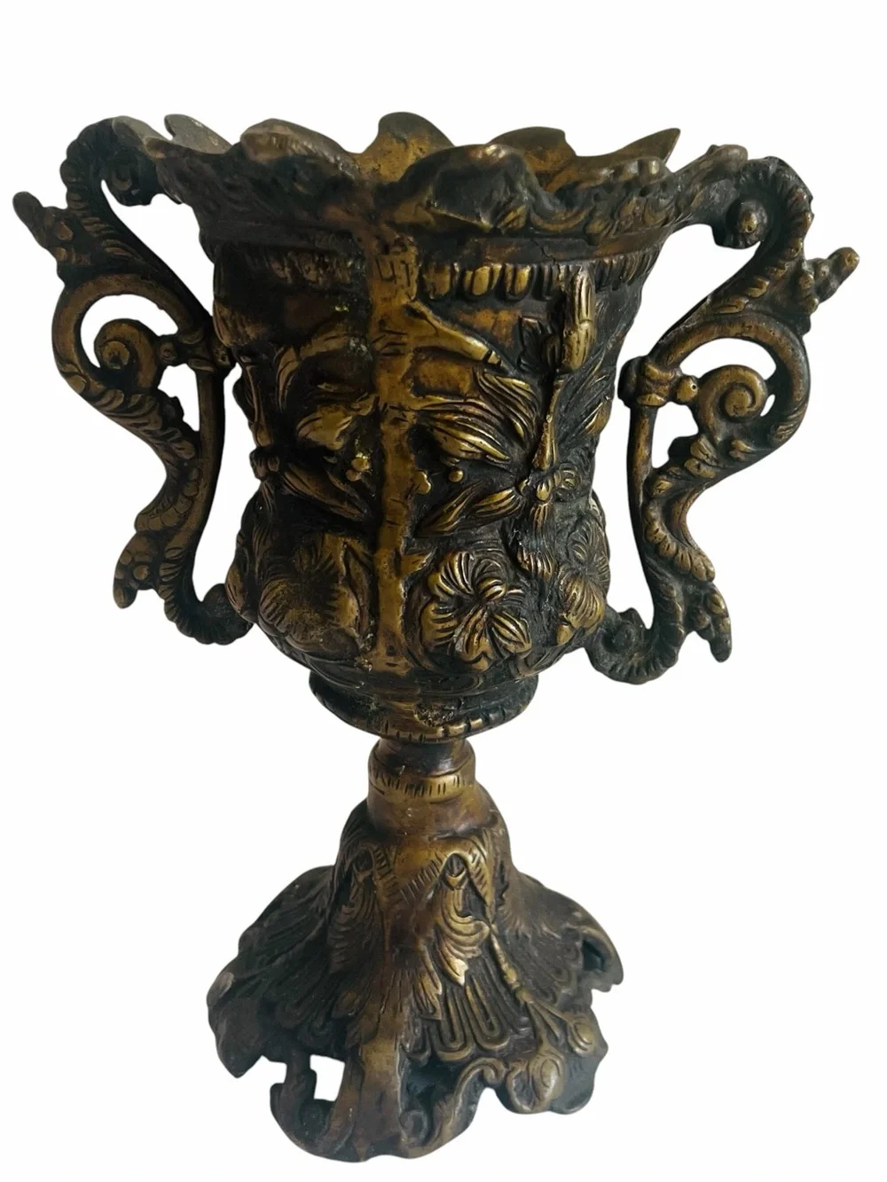 Antique Ornate Patina Double Handled Vase